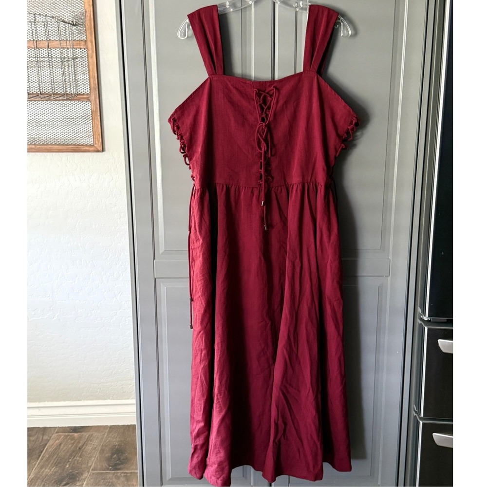 Scarlet Darkness Women Goth Renaissance Lace Up Midi Dress, Burgundy,2XL (NWT)